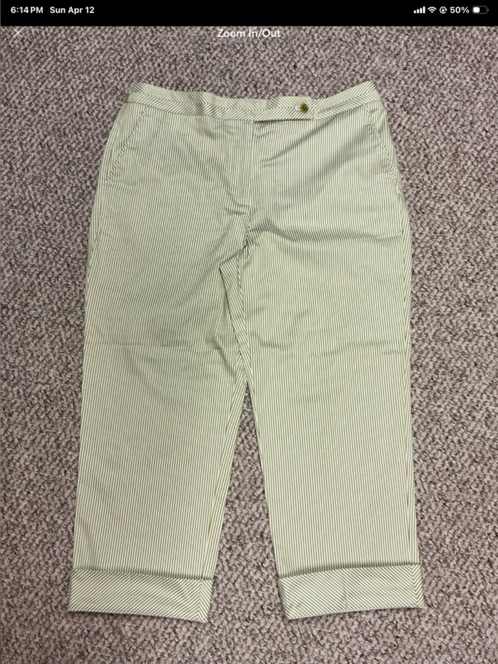 Talbots Avocado & White Pinstripe Crop Pants. Size 12. NWOT